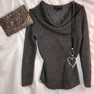 Metallic silver thread cowl neck sweater - perfect for holiday entertaining ❣️